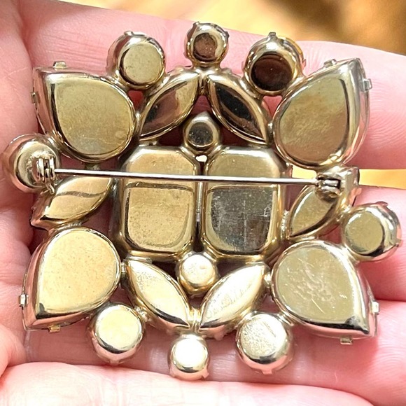 Vintage Brooch Root Beer Topaz Clear Rhinestone VTG Costume Jewelry Pin Lot M08 - Picture 3 of 4